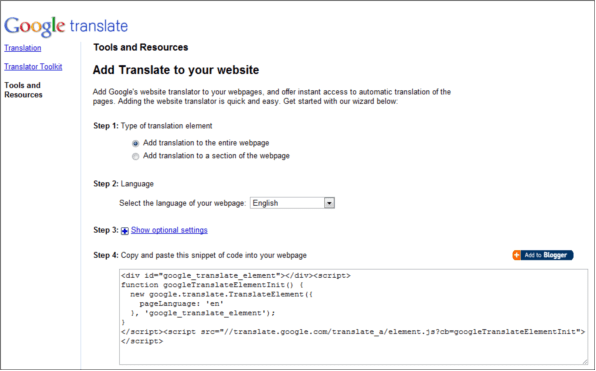 Sitio web del traductor de Google