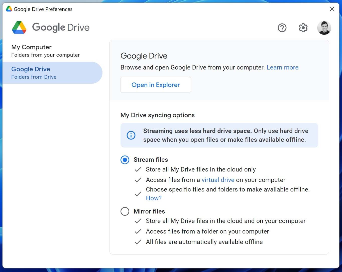 Opciones de Google Drive para Windows