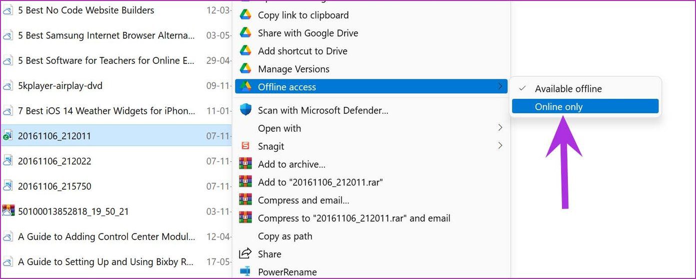 Mantener archivos en línea en Google Drive en Windows