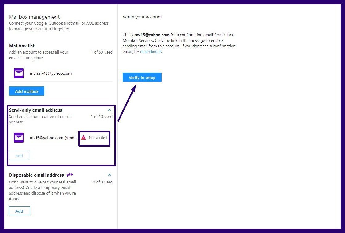 Crear alias de correo electrónico en Yahoo Mail Paso 7
