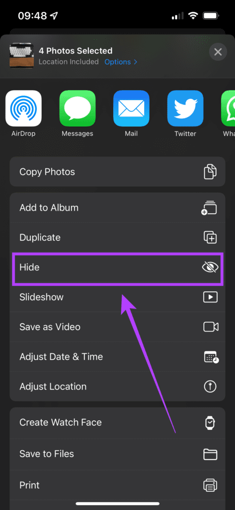 Ocultar opción en la aplicación Fotos en iPhone