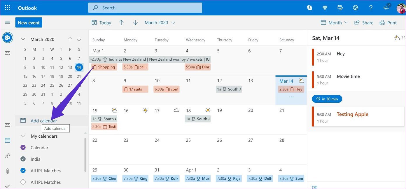 Outlook agregar calendario