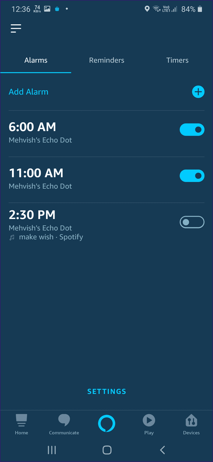 Alarmas de Alexa en Echo Guide 3
