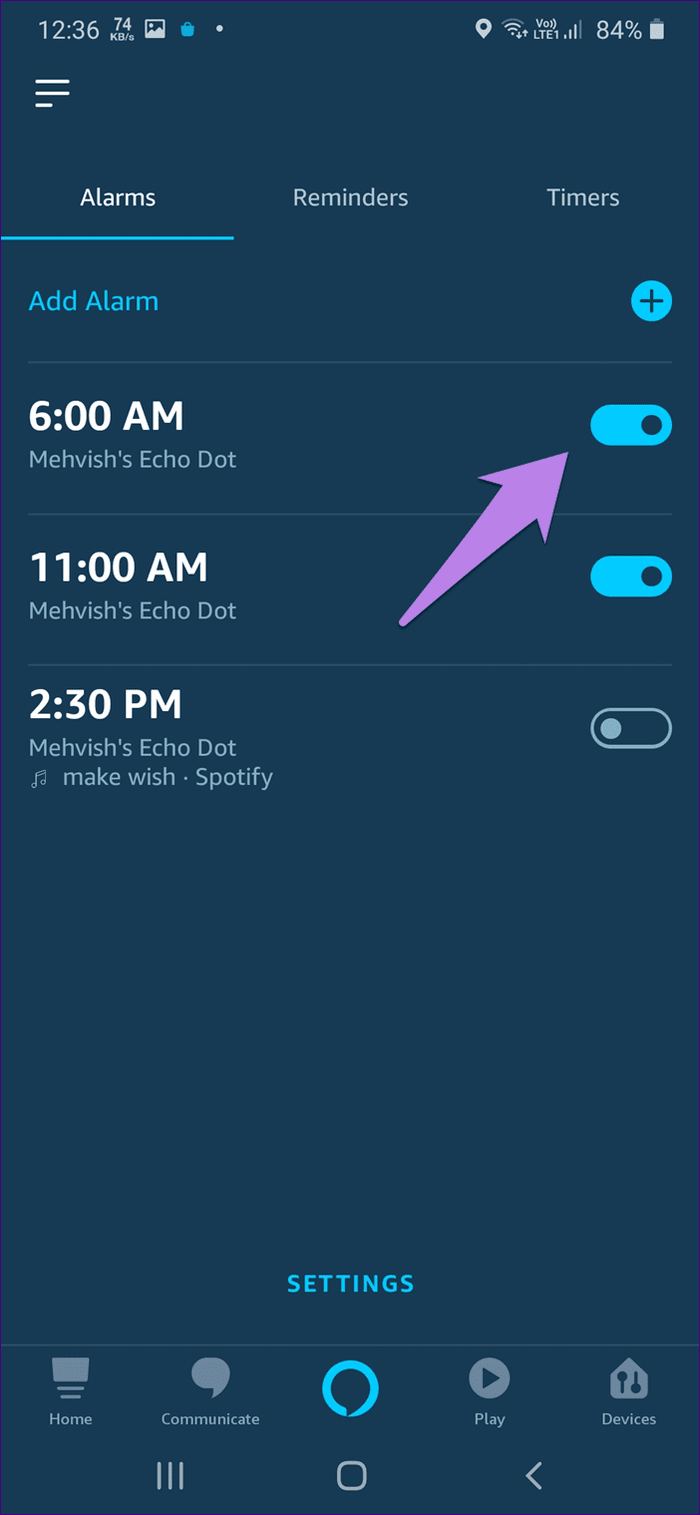 Alarmas de Alexa en la Echo Guide 6