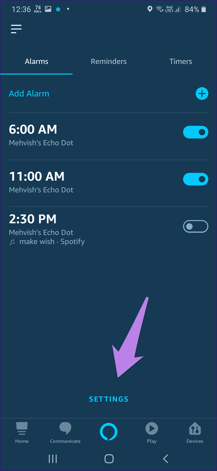 Alarmas de Alexa en la Echo Guide 7