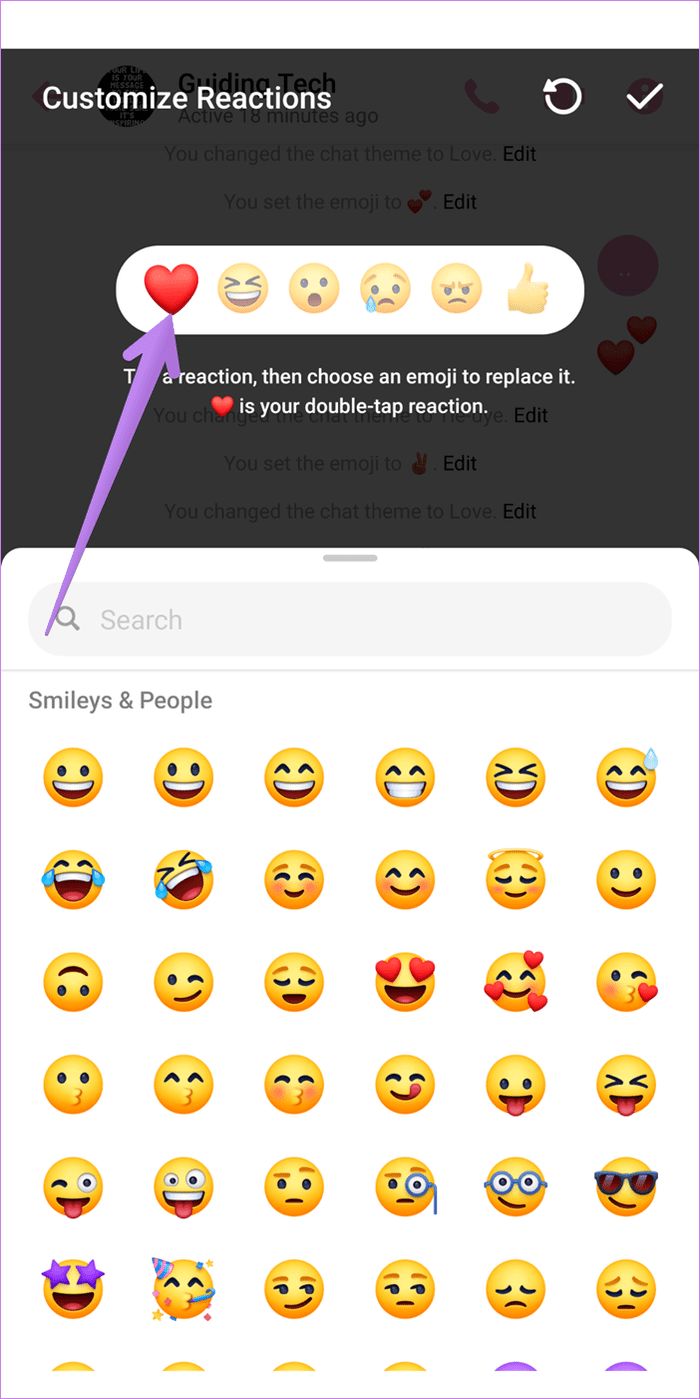 reaccionar a los mensajes Facebook Messenger con 7 emojis diferentes