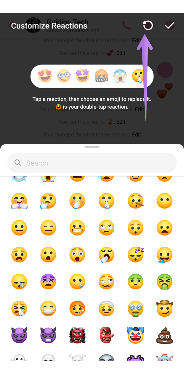 reaccionar a los mensajes Facebook Messenger con 8 emojis diferentes