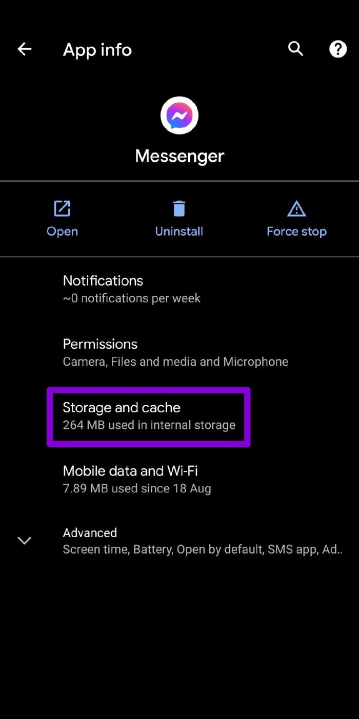 Almacenamiento y almacenamiento en caché de Messenger en Android