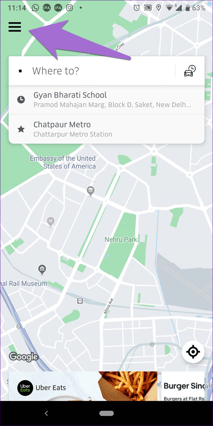 Eliminar ubicación guardada de Uber 9