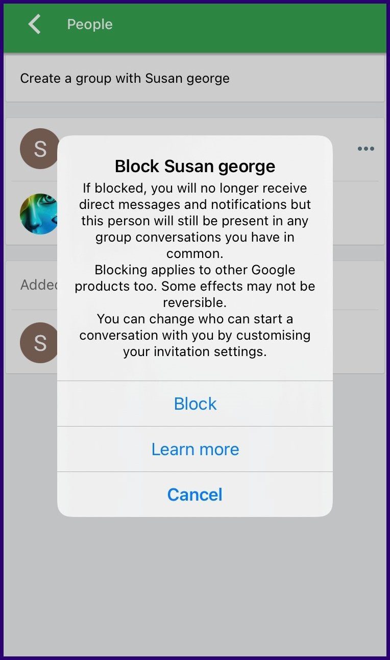 Cómo bloquear a alguien en Google Hangouts para Android iPhone paso 8