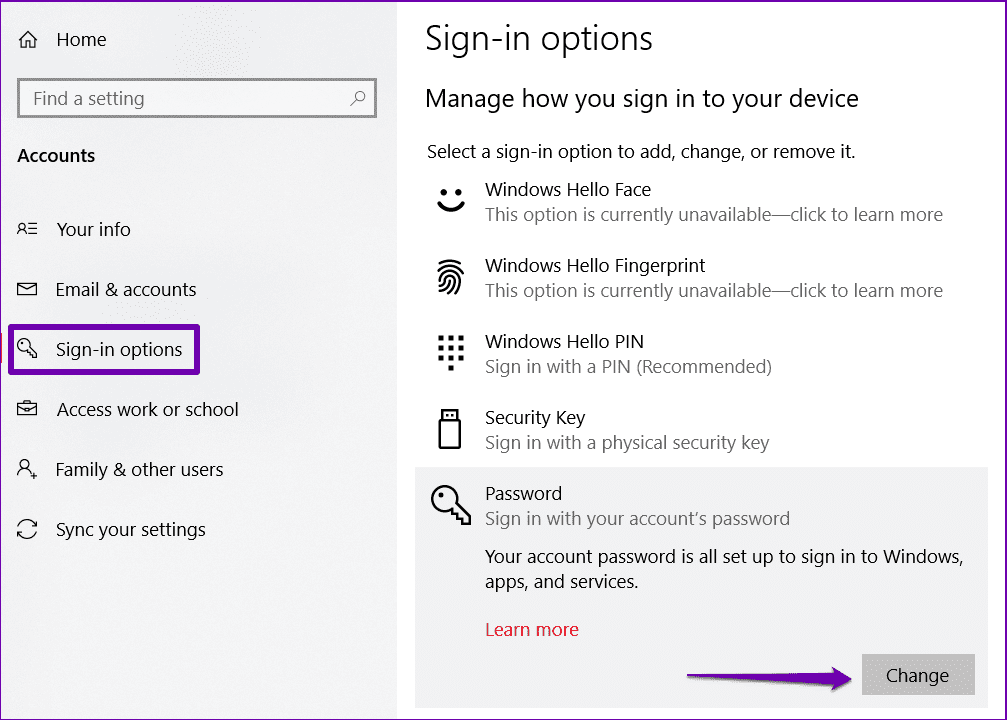 Cómo deshabilitar la contraseña de inicio de sesión en el cambio de contraseña de Windows 10