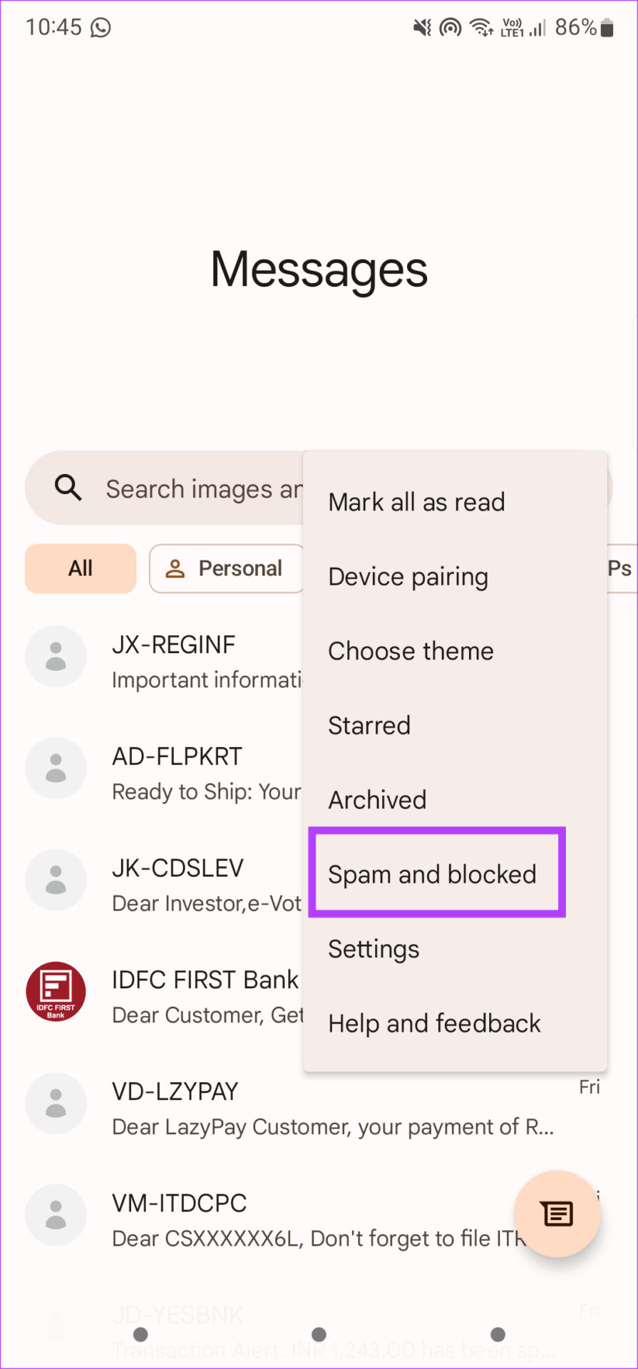 spam y bloqueado
