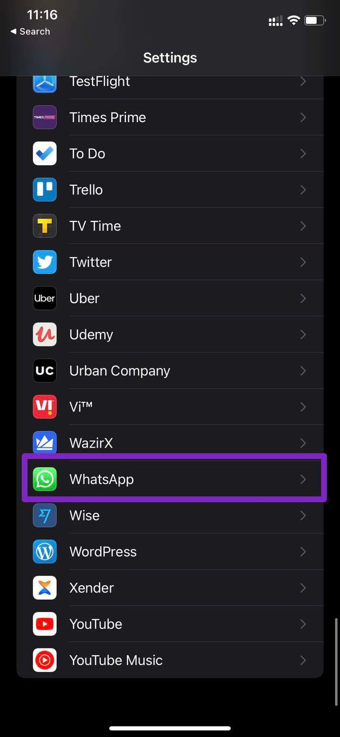 Seleccione WhatsApp en la configuración