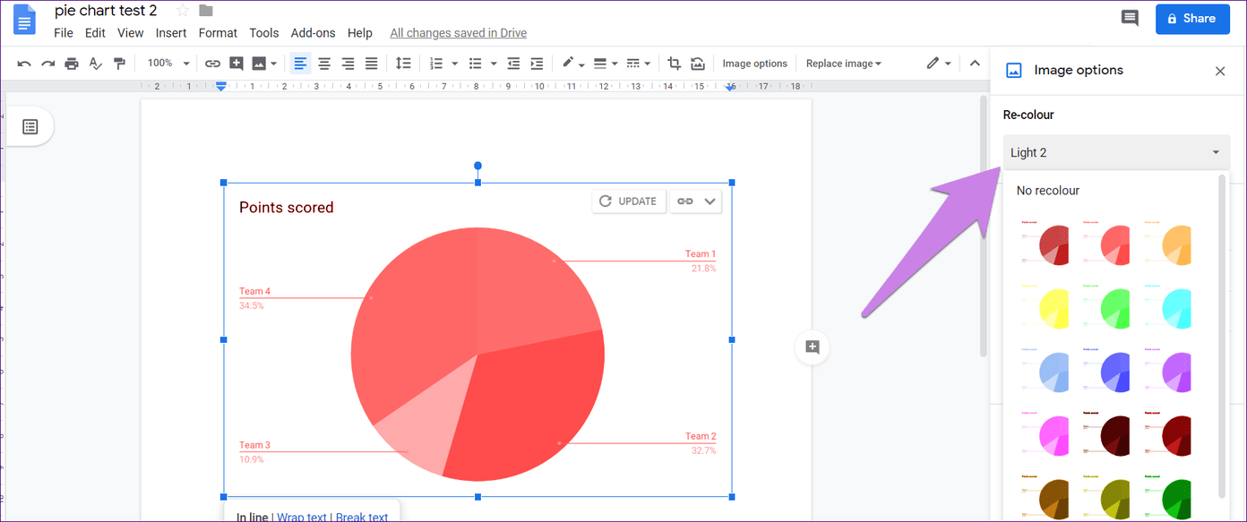 Agregar un gráfico circular Google Docs 10