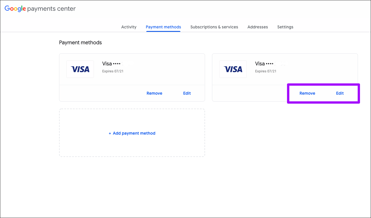Chrome Agregar Eliminar Información de la tarjeta de crédito 6