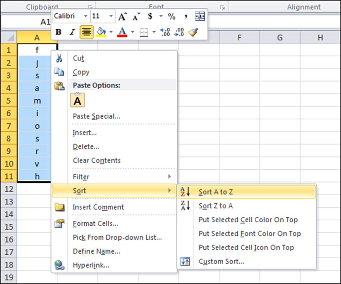 Ordenar lista alfabéticamente en MS Excel