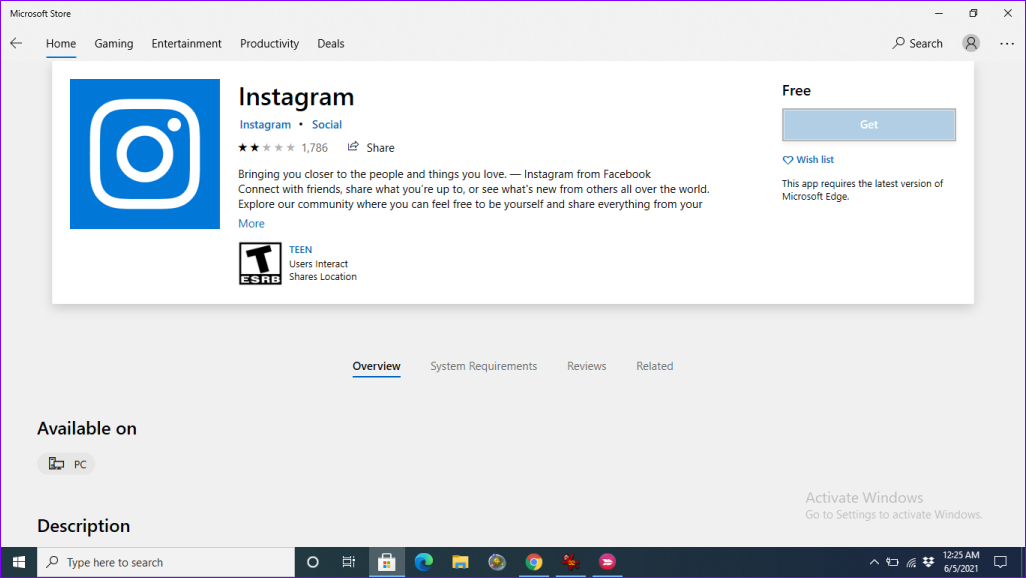 Aplicación de Instagram de Windows 10