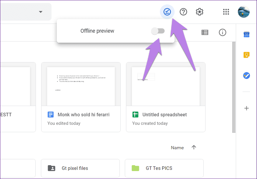 ¿Qué significa hacer que esté disponible sin conexión en la diapositiva 8 de las hojas de cálculo de Google Drive?