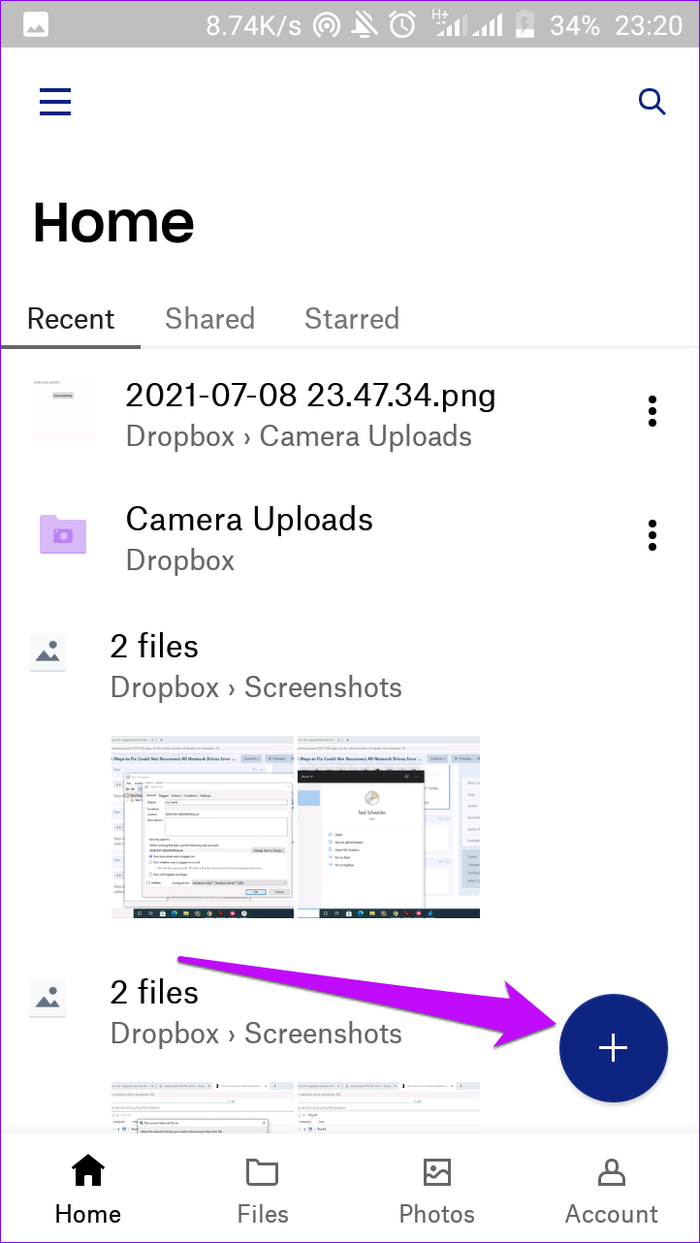 La aplicación de Dropbox agrega archivos