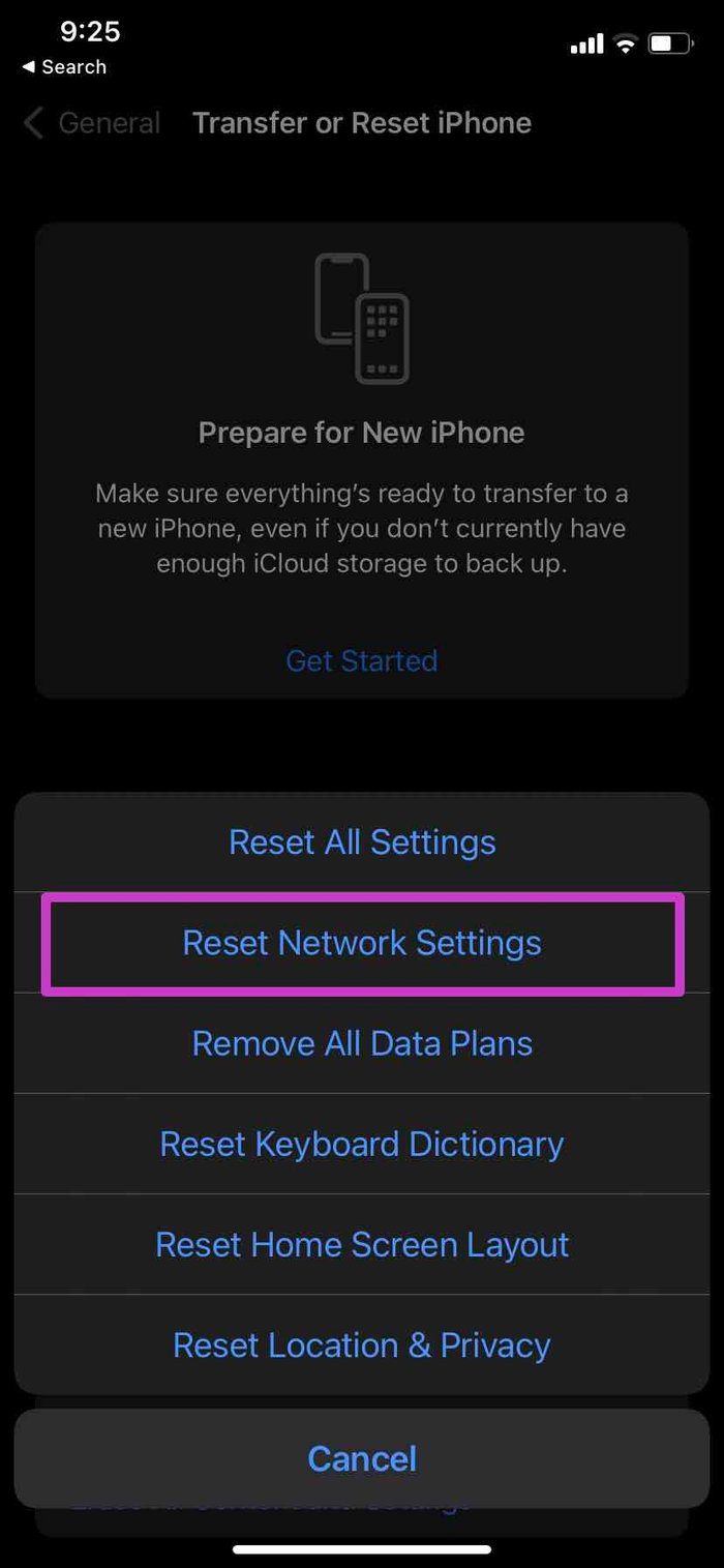 restablecer la configuración de red en el iPhone