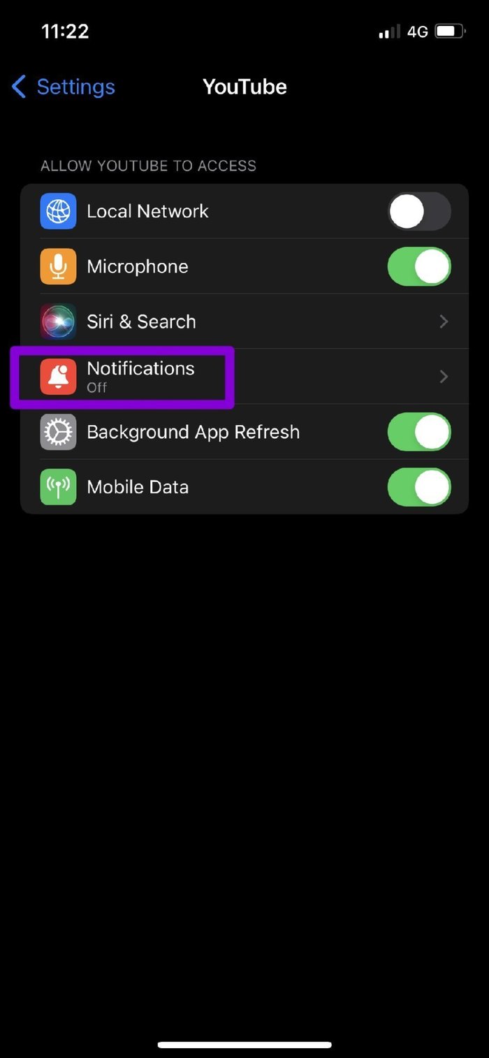 Configuración de notificaciones de You Tube en iPhone