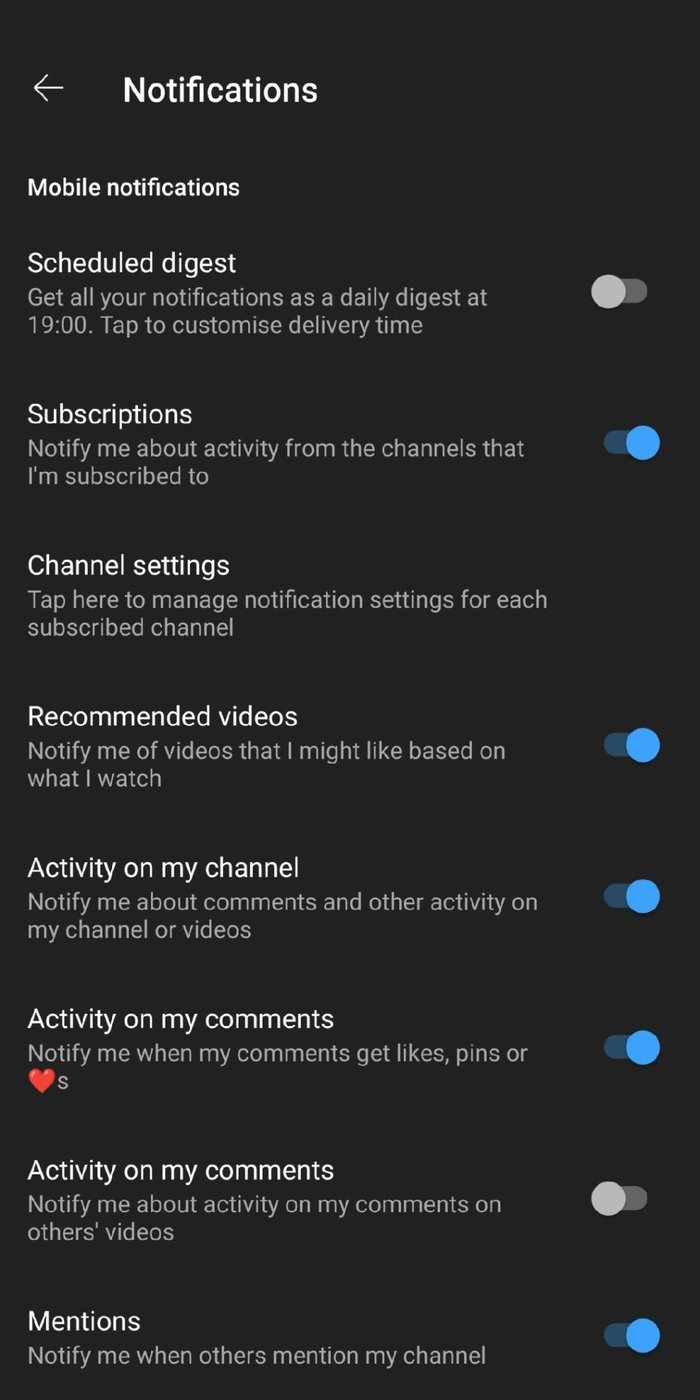 Configuración de notificaciones de YouTube