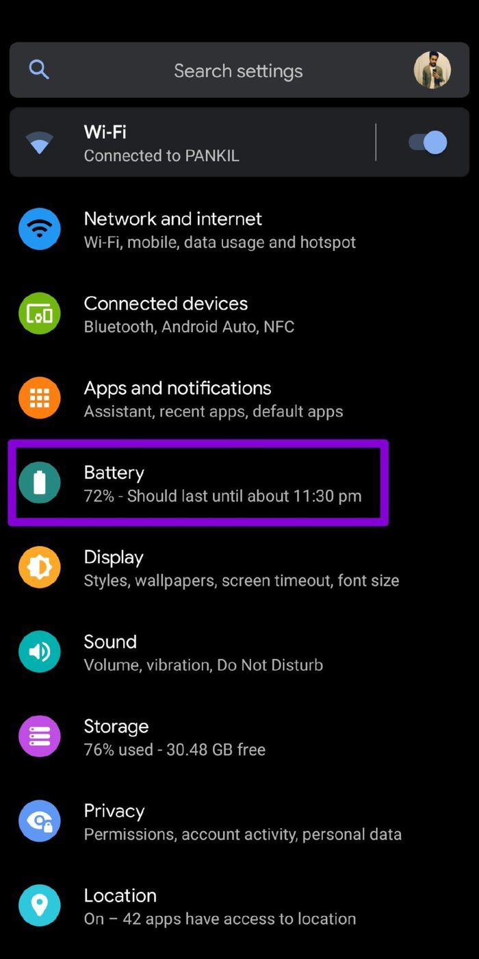 Configuración de la batería en Android