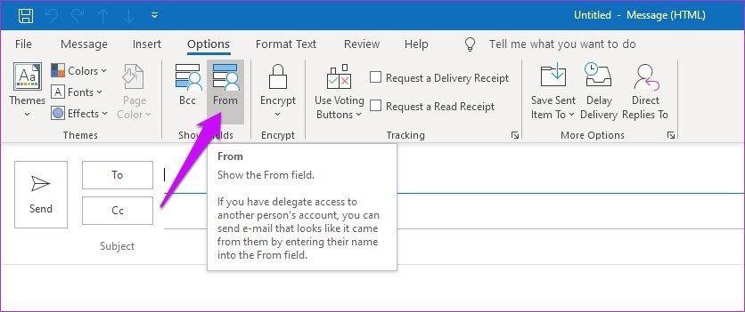 Cambiar la dirección del remitente en Microsoft Outlook 4