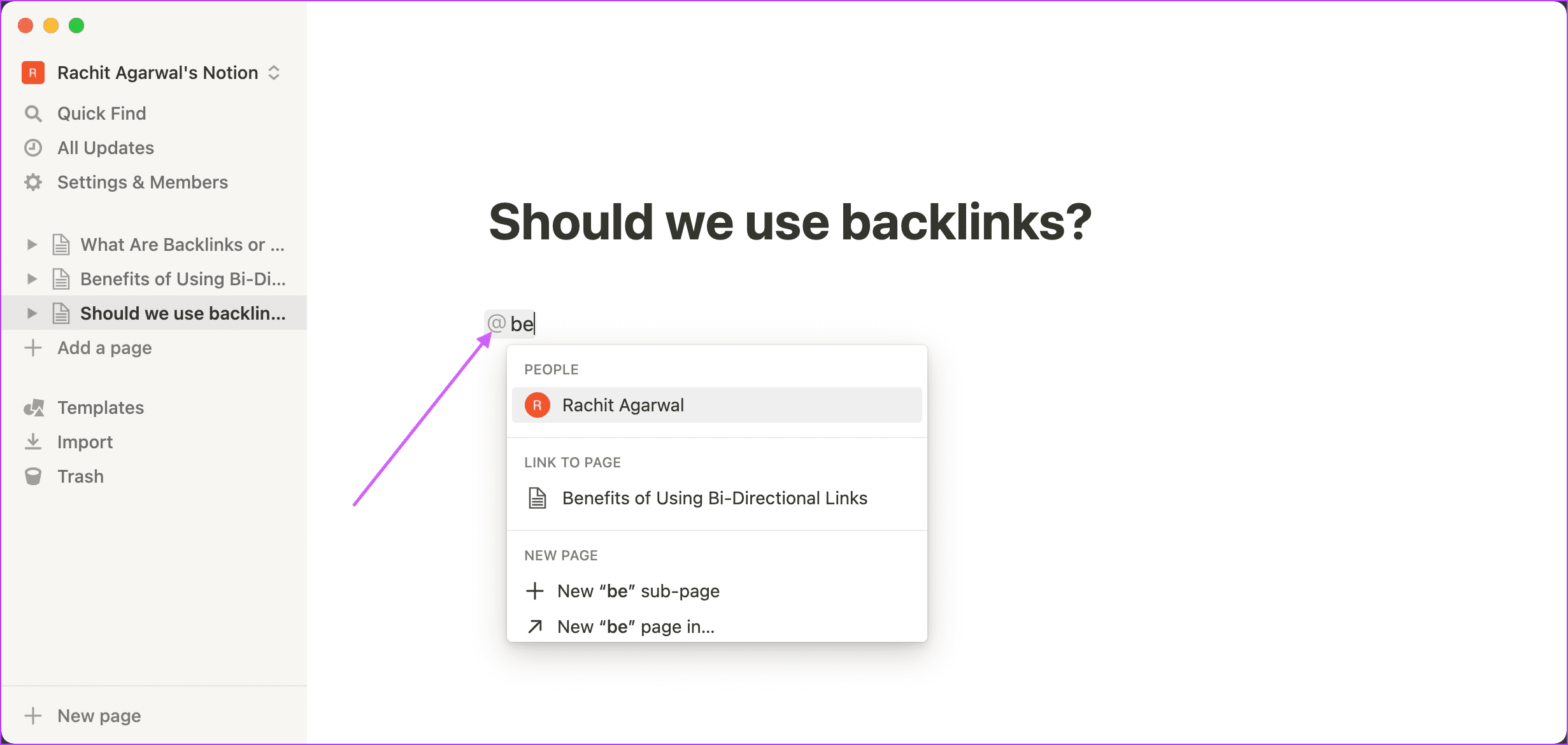 Cómo crear backlinks en Notion 2
