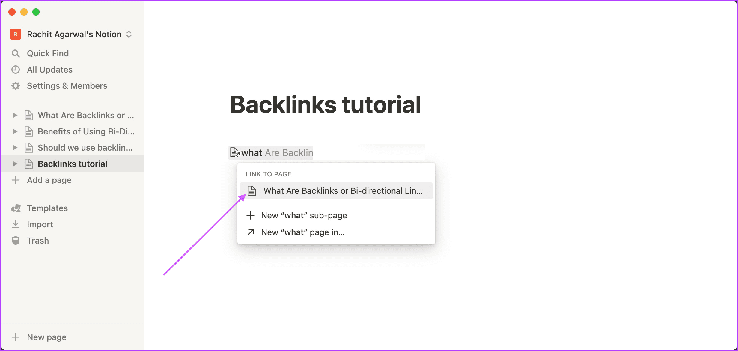 Cómo crear backlinks en Notion 4