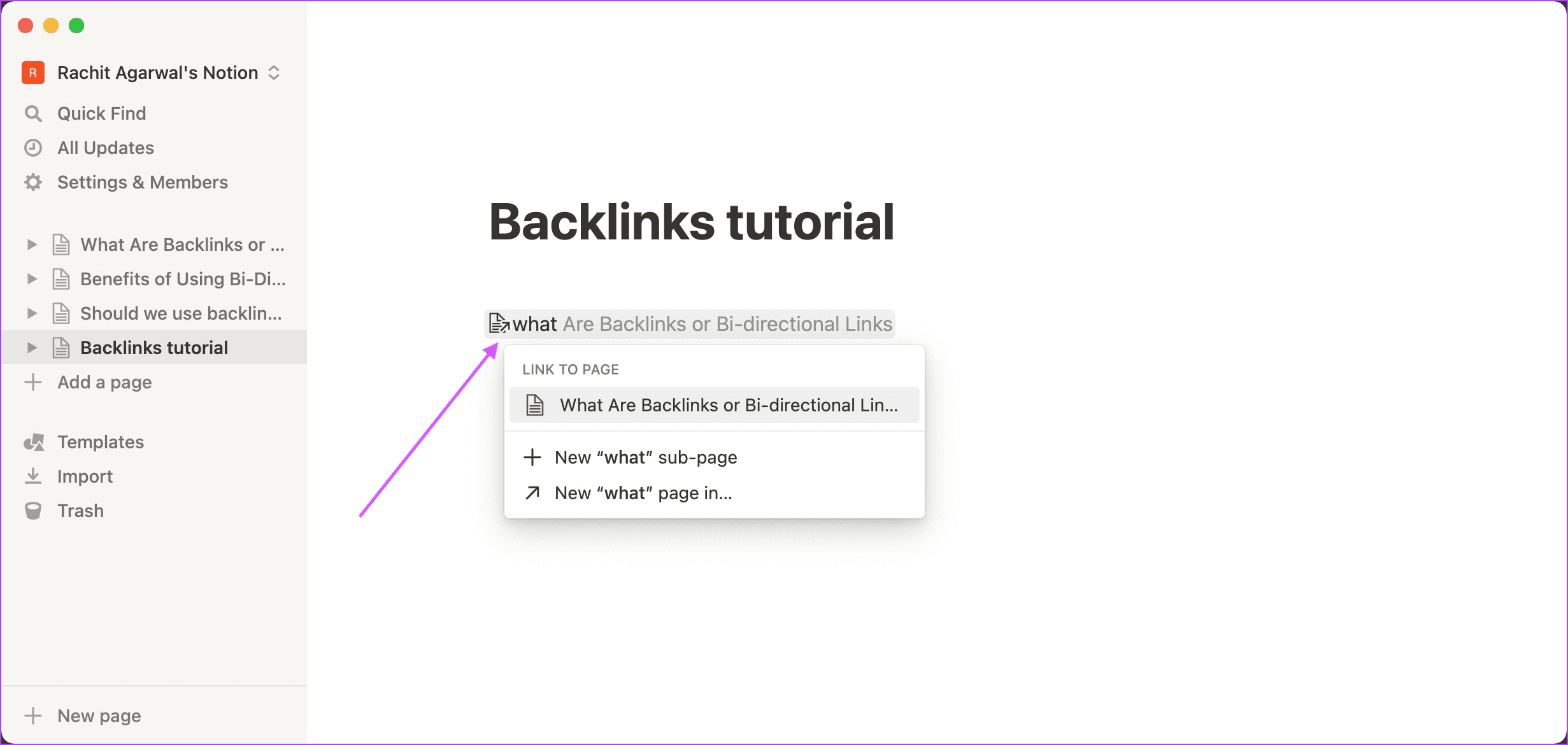 Cómo crear backlinks en Notion 3