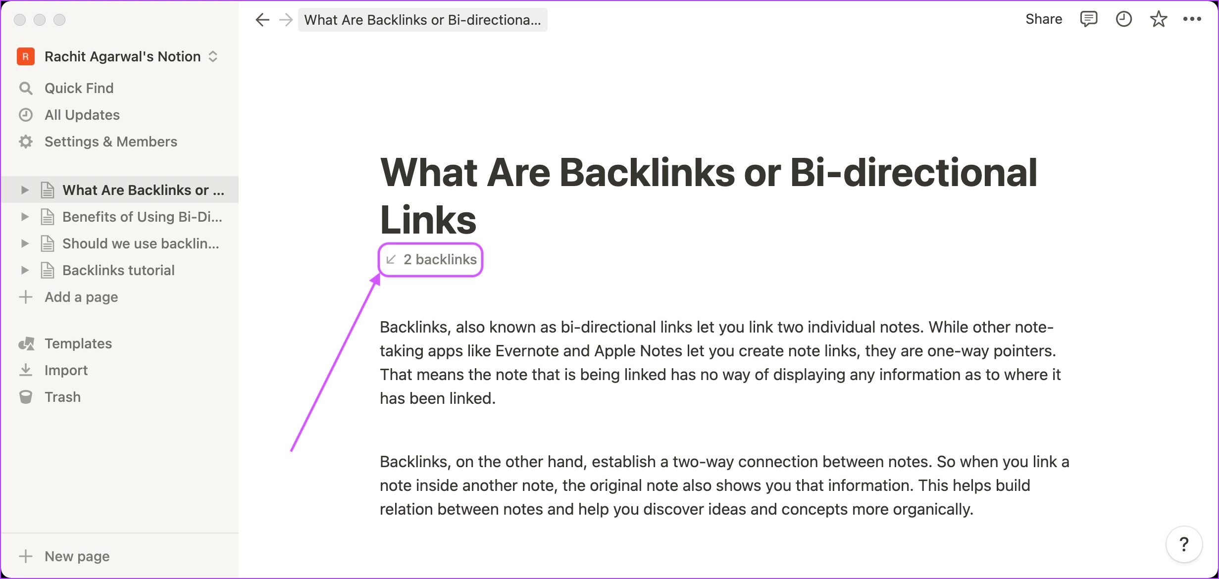 Cómo usar backlinks en Notion 2