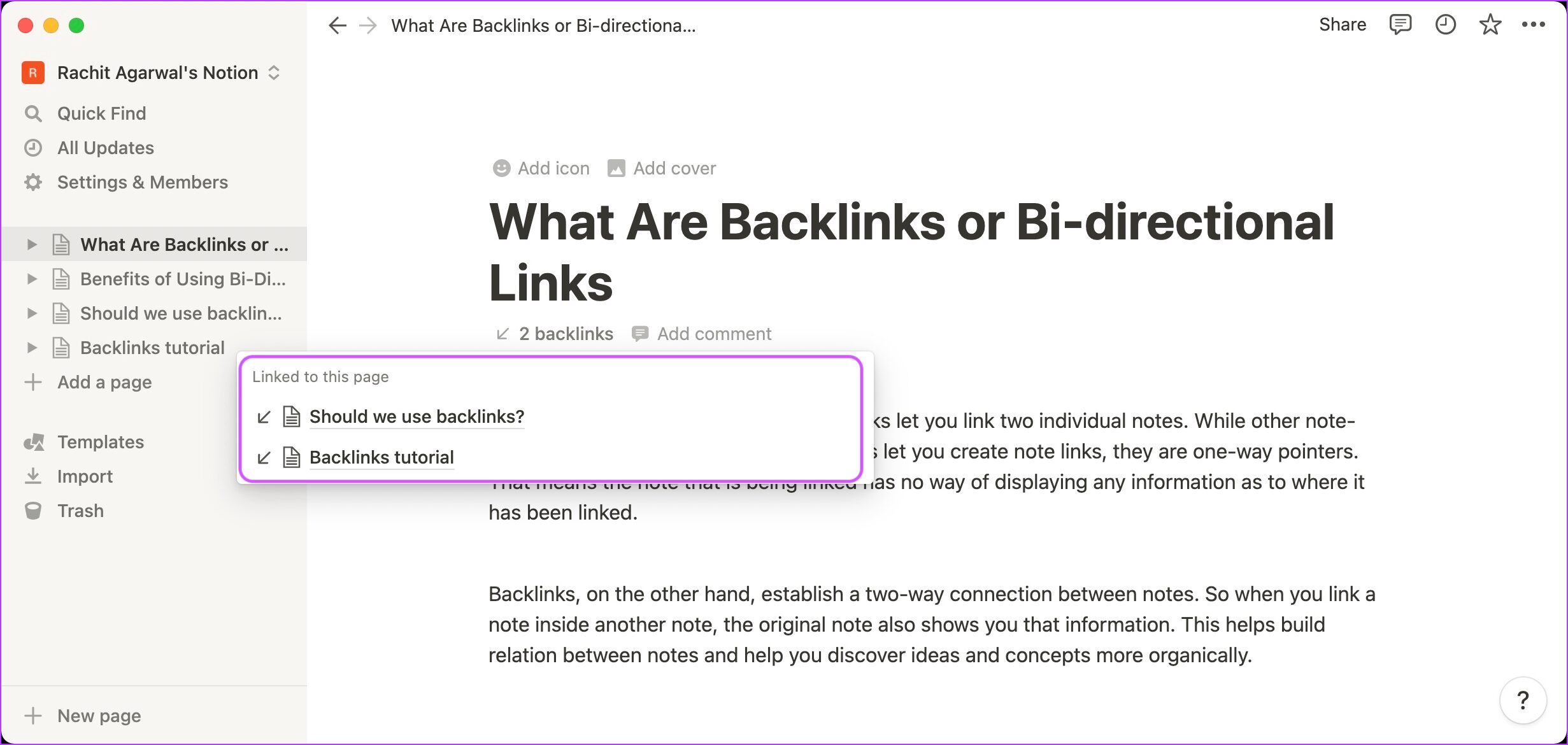 Cómo usar backlinks en Notion 3
