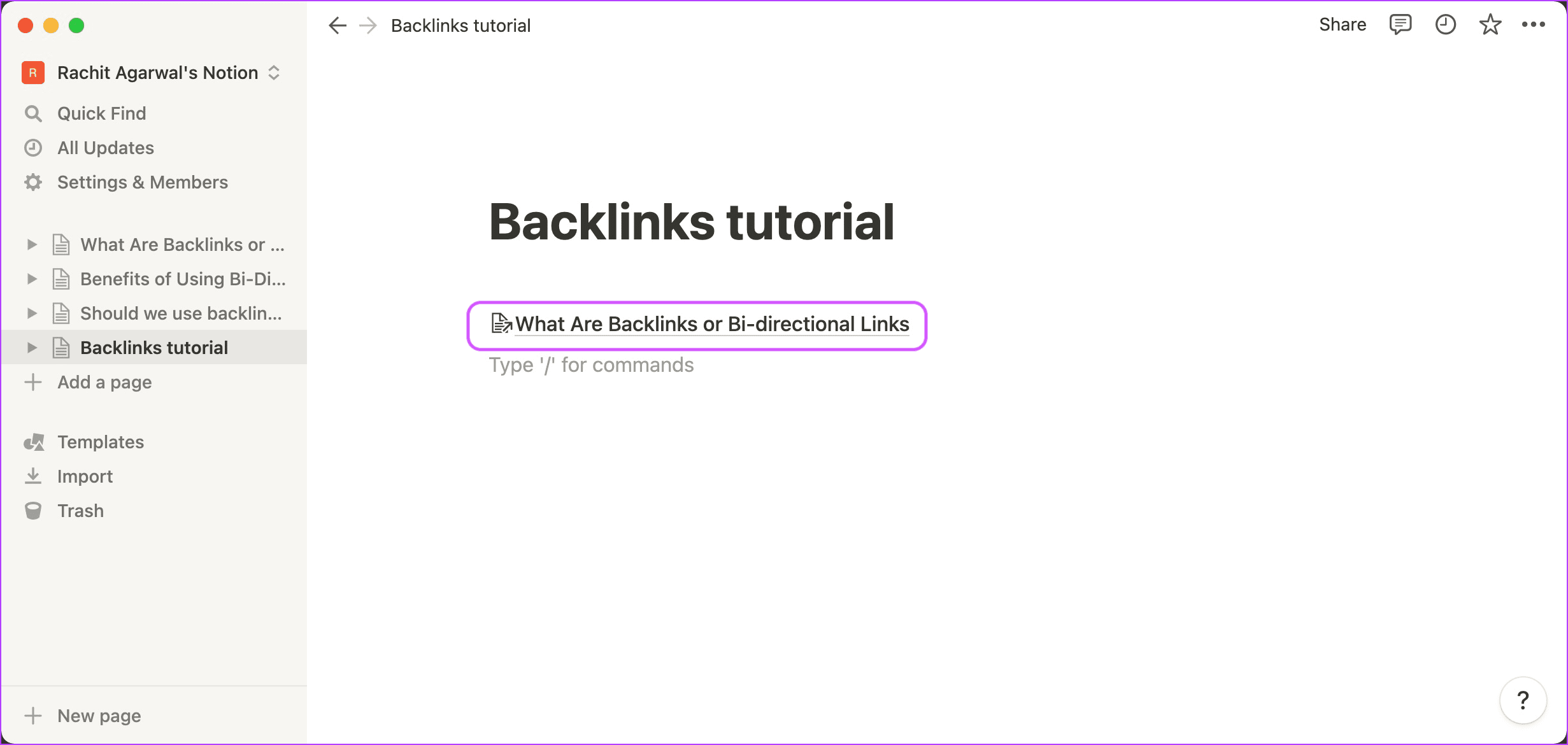 Cómo eliminar backlinks en Notion 1