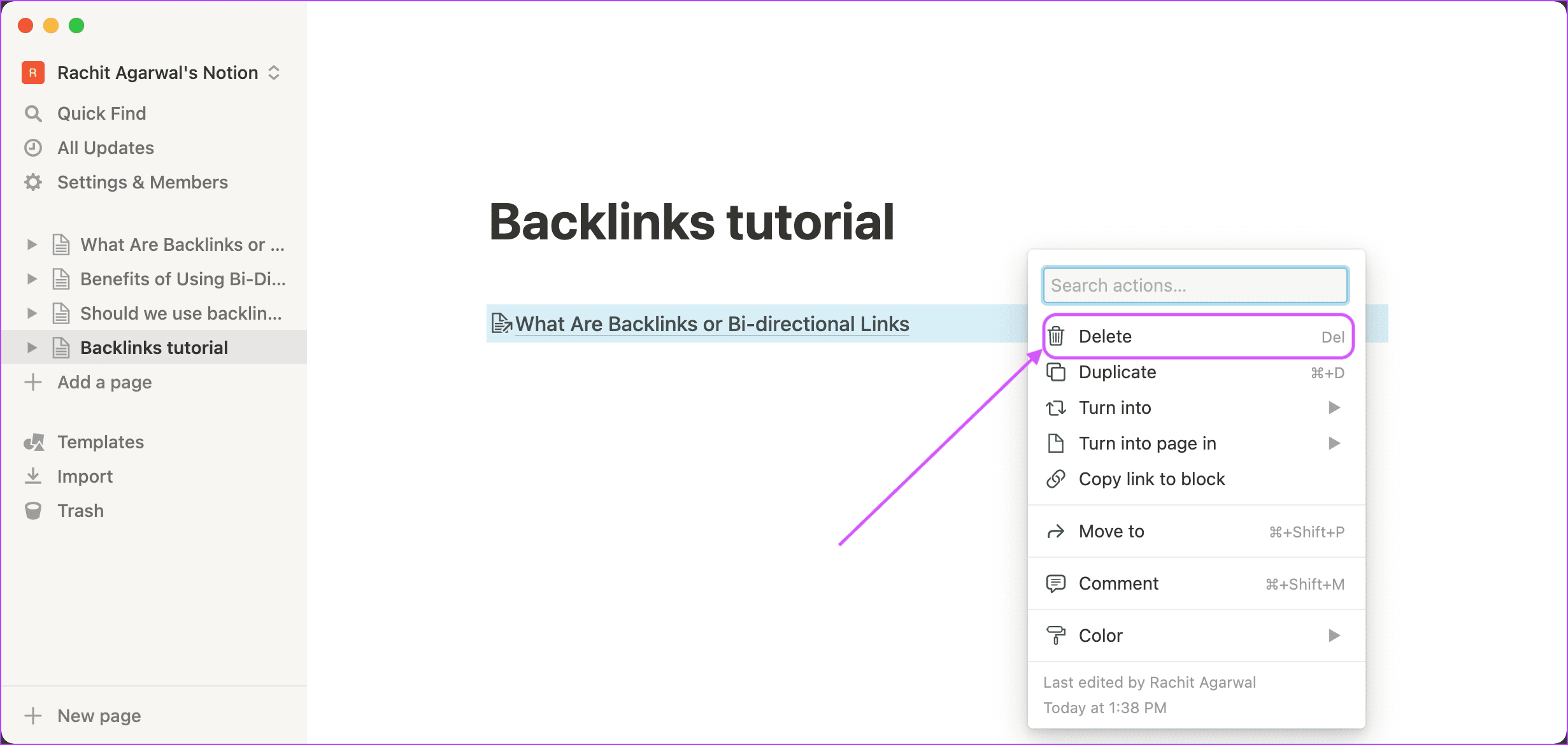 Cómo eliminar backlinks en Notion 3