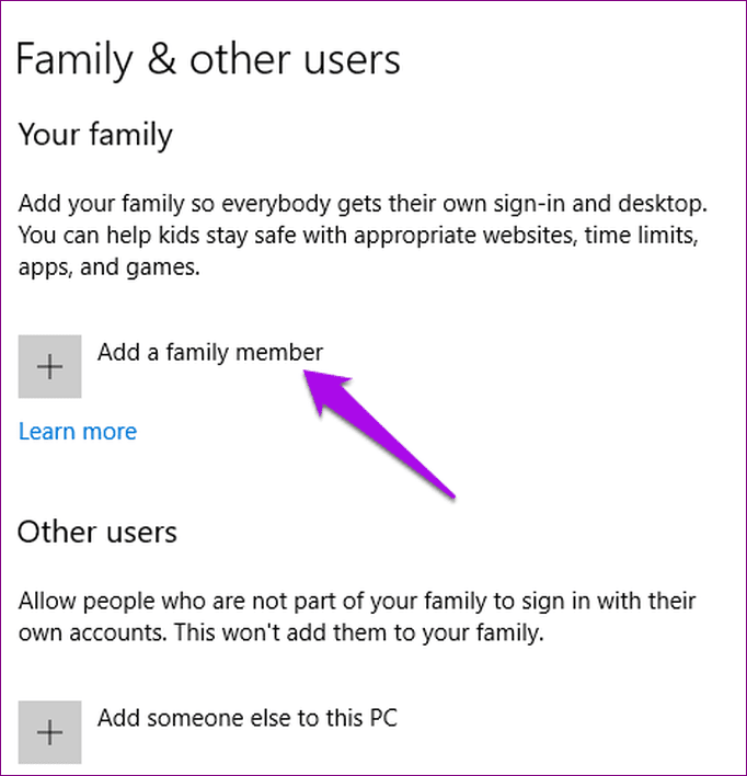 Verificar tiempo de pantalla Diferentes dispositivos Familia de Windows Otros usuarios Agregar miembro