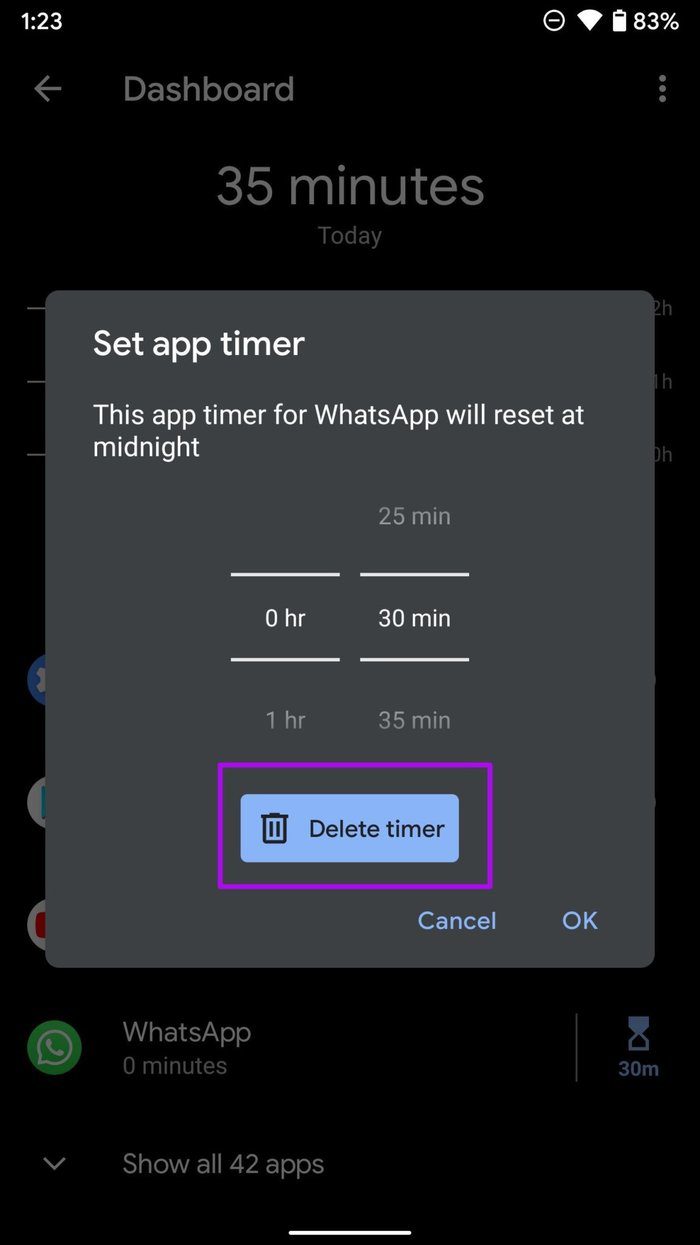 quitar temporizador para whatsapp
