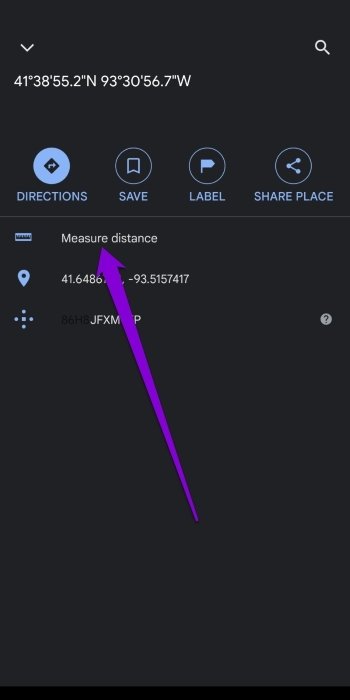 Opción de medición de distancia en la aplicación Google Maps