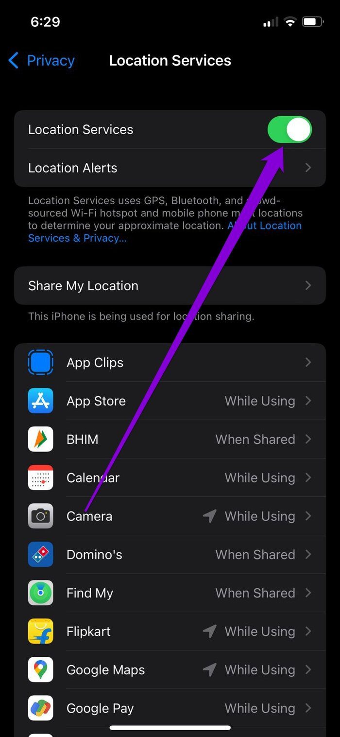 Habilitar los servicios de ubicación en el iPhone