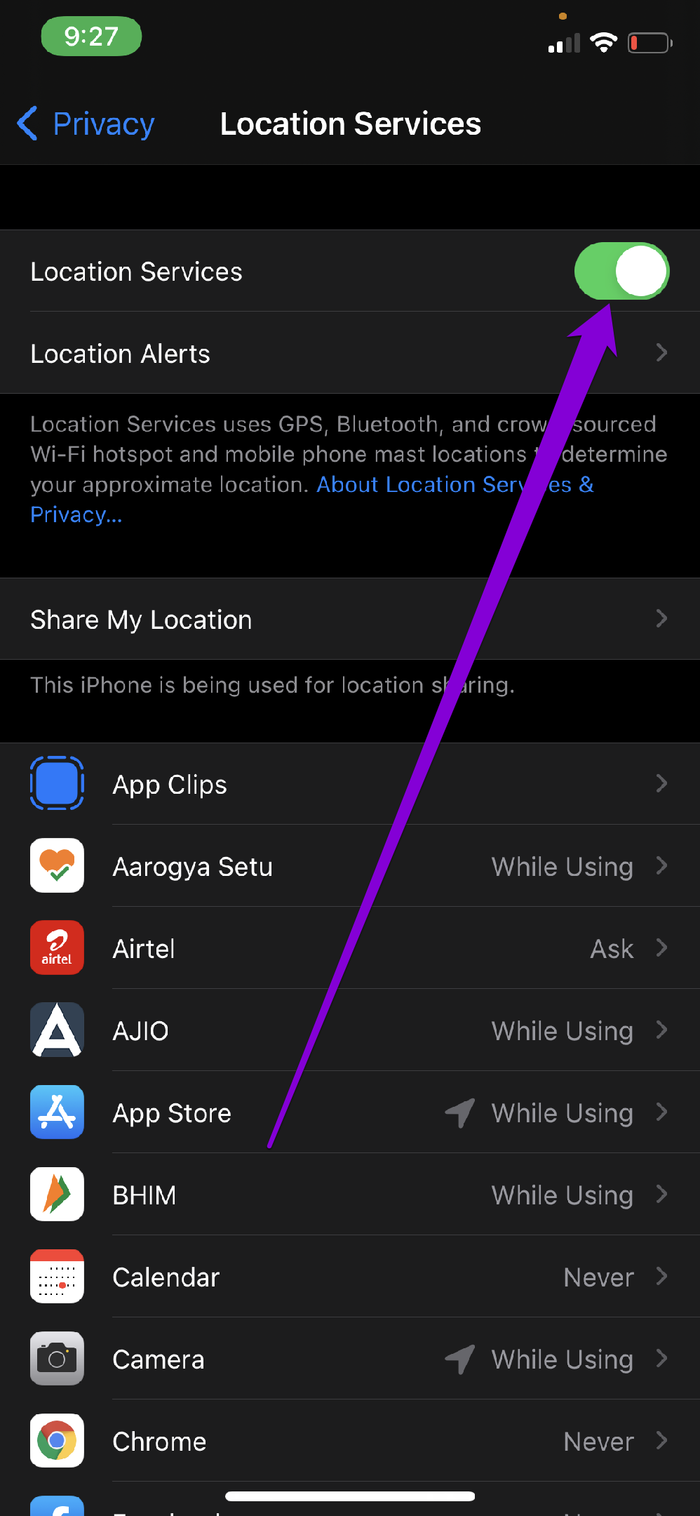 Deshabilitar los servicios de ubicación en iPhone