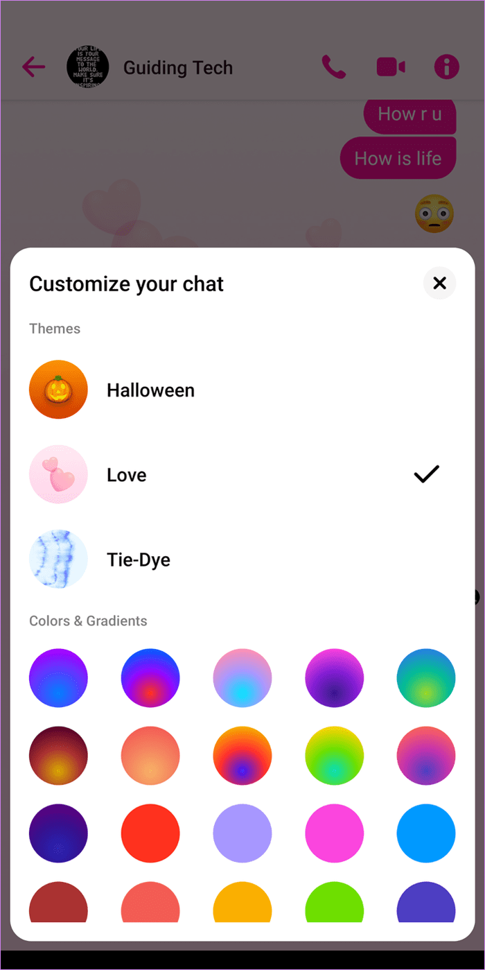 Cambiar el color del tema de Messenger 7
