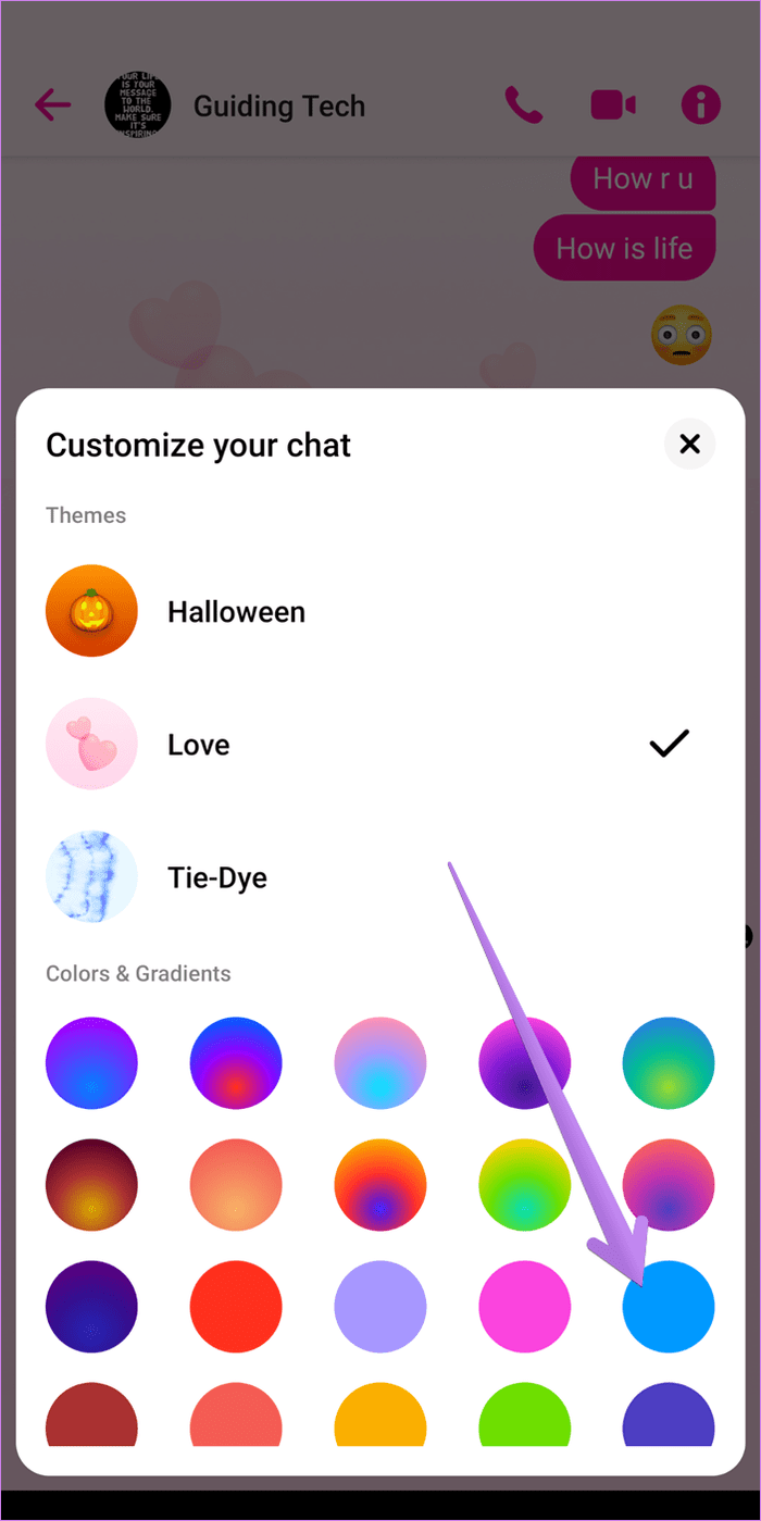 Cambiar el color del tema de Messenger 8