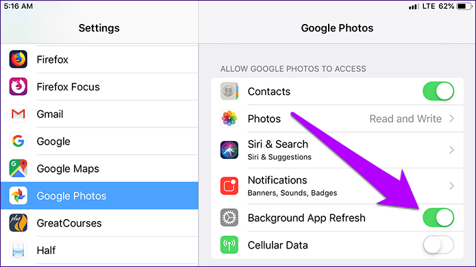 Google Fotos no hace copias de seguridad de las fotos en el iPhone 10