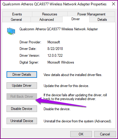 La computadora portátil con Windows no se conecta a Android Hotspot Administrador de dispositivos Adaptadores de red Reversión del controlador
