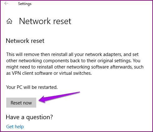 La computadora portátil con Windows no conecta la configuración del punto de acceso de Android Restablecer red ahora