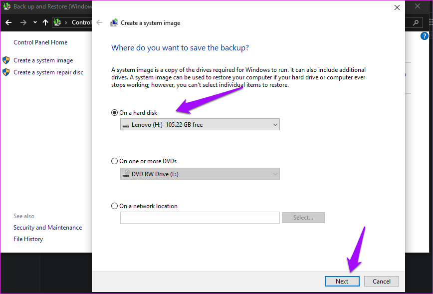 Diferencia entre la unidad de recuperación y la imagen del sistema en Windows 10 5