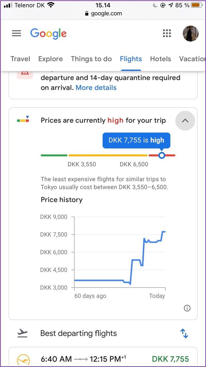 Precios promedio de vuelos de Google