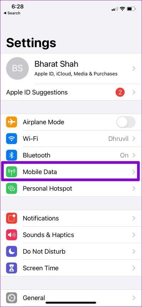Datos móviles en iPhone