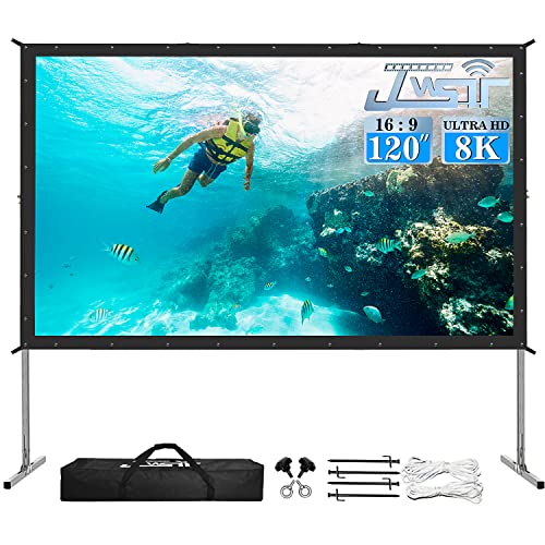 Projector Screen and Stand,JWSIT 120 inch Outdoor Movie Screen-Upgraded 3 Layers PVC 16:9 Outdoor Projector Screen,Video Projection Screen with Carrying Bag for Home Backyard(Rear Projection Screen)