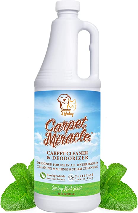 Carpet Miracle - The Best Carpet Cleaner Shampoo Solution for Machine Use, Deep Stain Remover and Odor Deodorizing Formula, Rug Car Upholstery and Carpets, Smells Great, Concentrated Natural (32FL OZ)